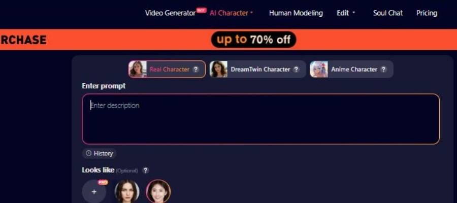 Step 1 Choose the character type and write your prompt