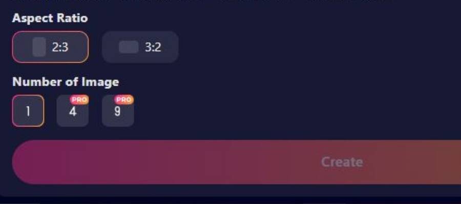 Step 3 Pick aspect ratio, number of images, then Create