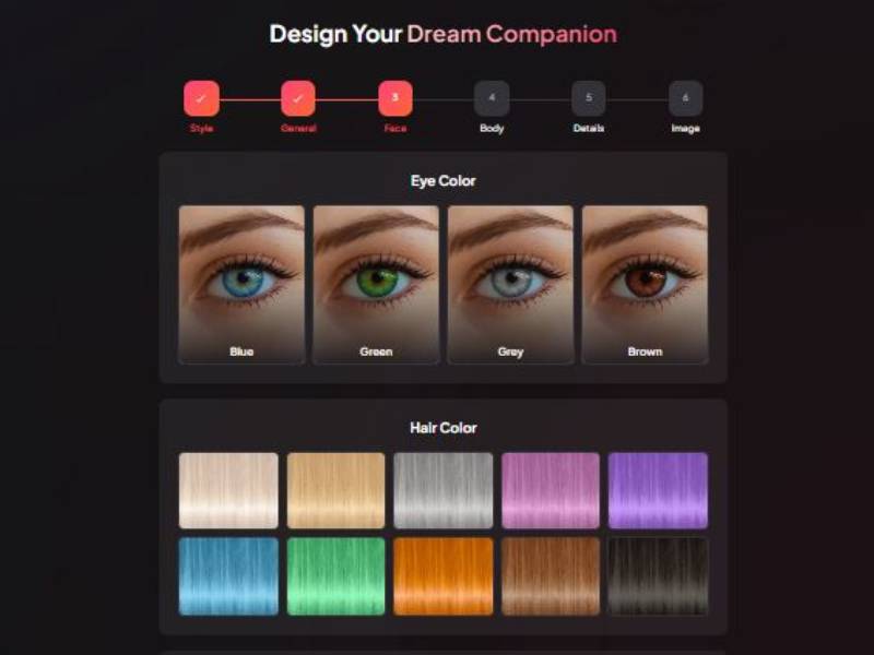 Step 4 Choose eye color + hair color