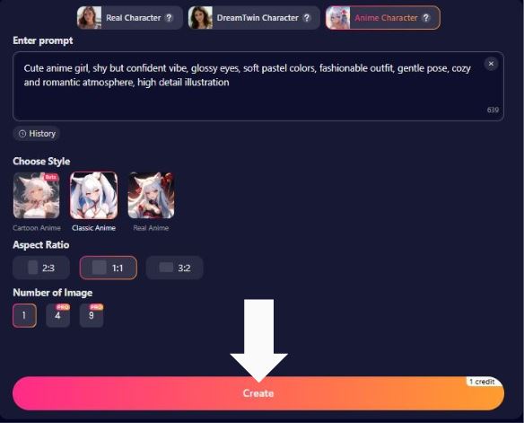 Step 6 - Hit “Create” (and watch your credits)