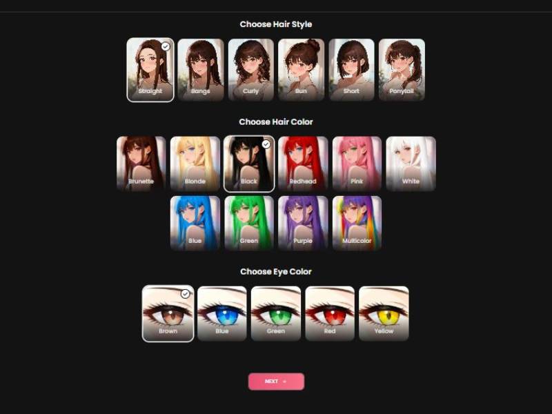 Step3-Choose Hair Style + Hair Color + Eye Color